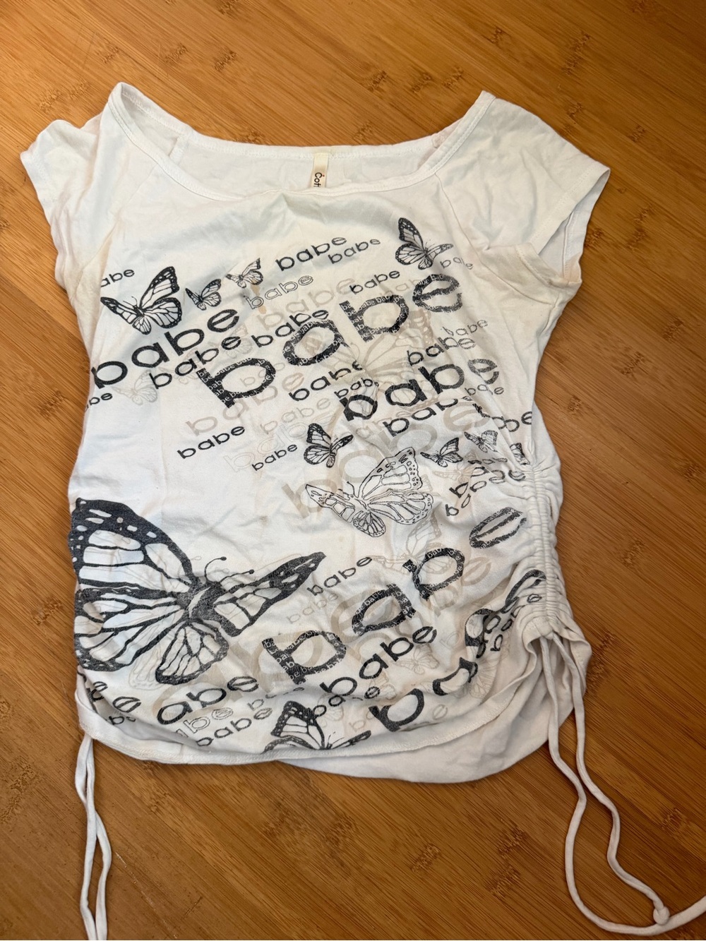 babe White Butterfly Graphic cap sleeve adjustable top